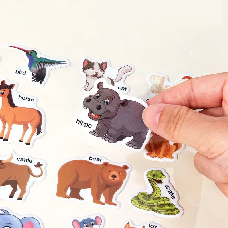 Children Reusable Sticker Book DIY Puzzle Wholesale Early Educational Concentration Cultivation Animal Dinosaur kid Stickers toy