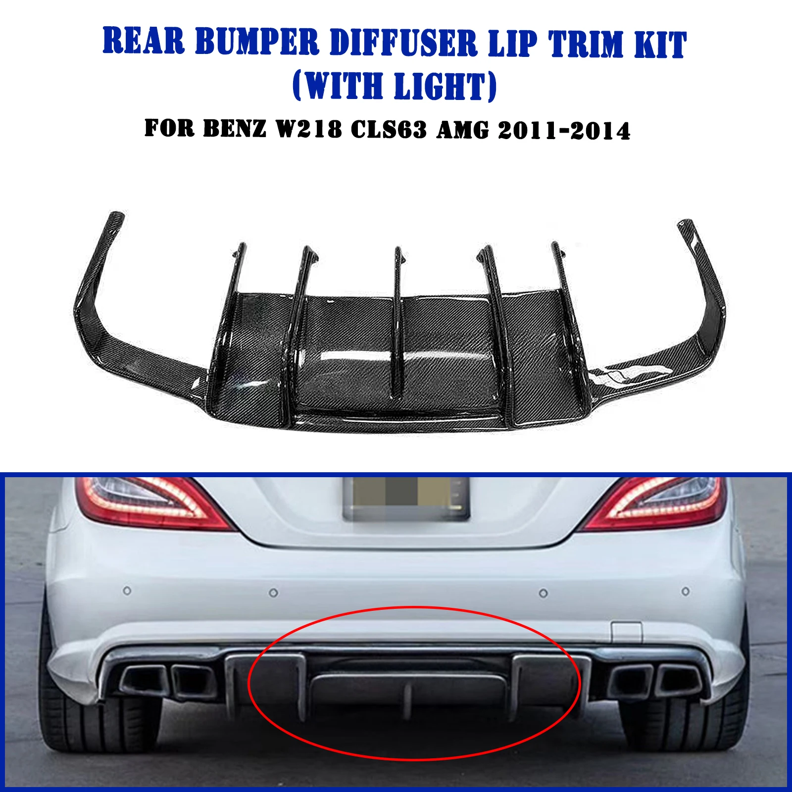 

For Mercedes Benz W218 CLS Class CLS550 CLS63 AMG 2011 2012 2013 2014 Rear Bumper Diffuser Lip Carbon Fiber Splitter Spoiler Kit