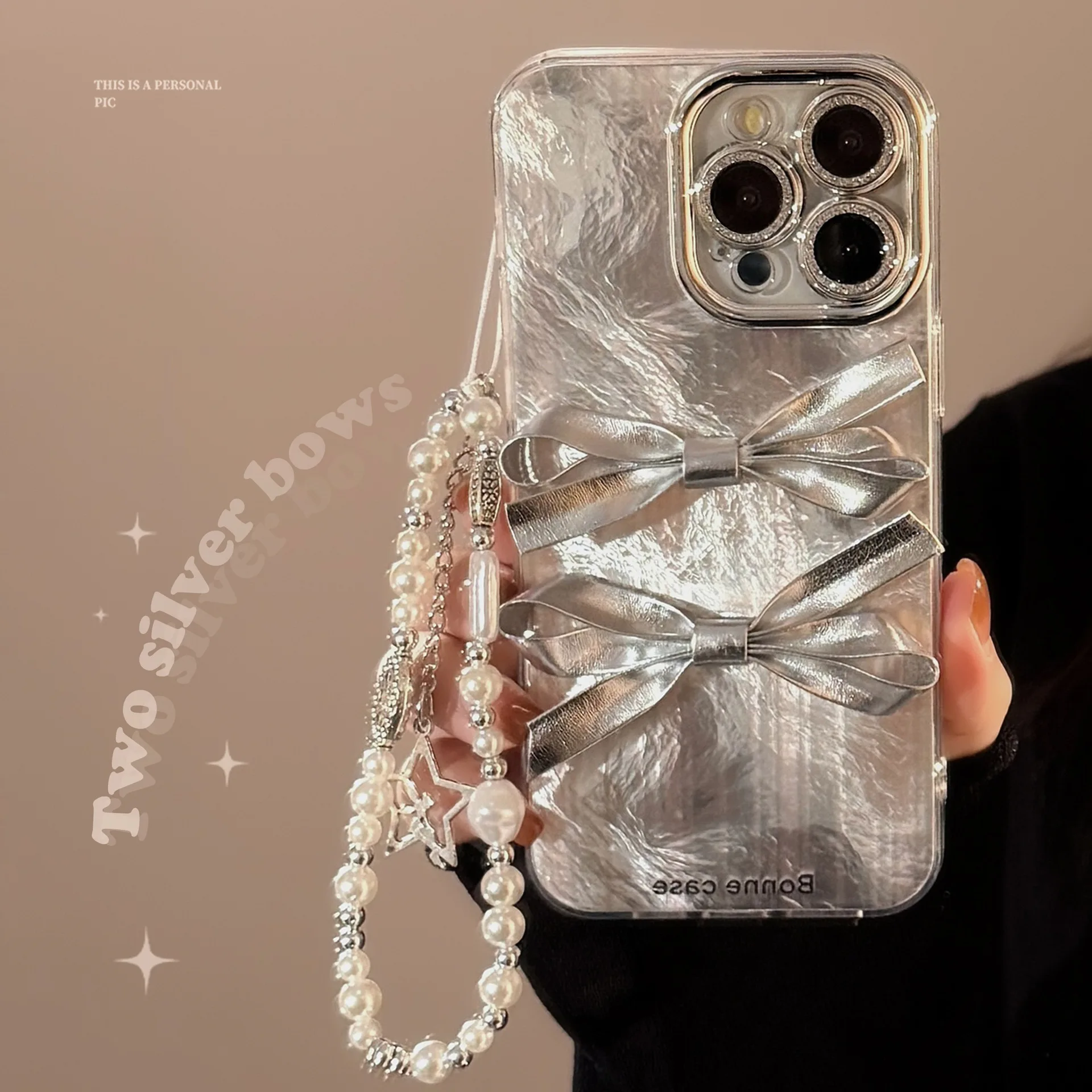 

3D Silver Bow Phone Case For iPhone 14PRO/13PROMAX Phone Case Light Luxury For iPhone12/11 Anti-fall Protective Case
