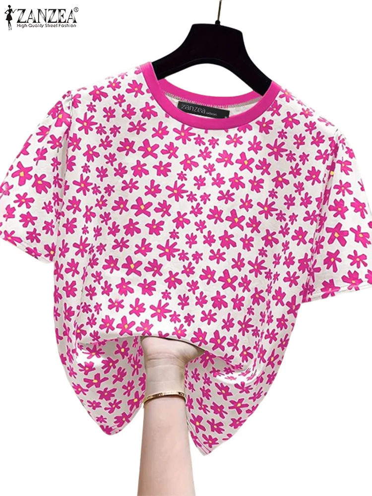 2025 ฤดูร้อนพิมพ์ดอกไม้เสื้อ ZANZEA ผู้หญิงลําลองแขนสั้น Holiday Tops เสื้อแฟชั่น O คอ Baggy ทํางาน Blusas Oversize