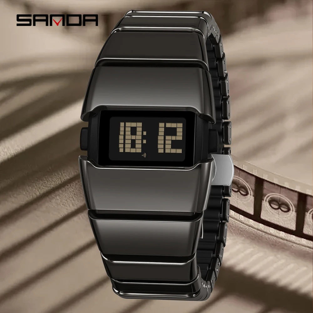 SANDA Y2K Retro Electronic Watch 5ATM Waterproof Night Light Display Snooze Alarm Clock Stopwatch Men's and Women's Watches 9054