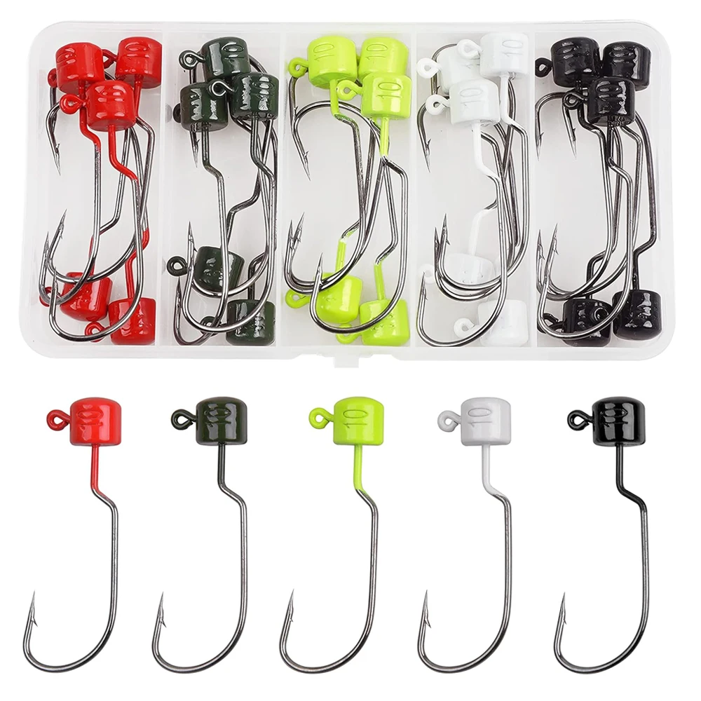 25Pcs Ned Rig Jig hooks Kit 7g 10g Mushroom Jig Heads hooks Soft Lures Wide Gap Worm Jig Fishing Hooks for Bass Crappie Fishing