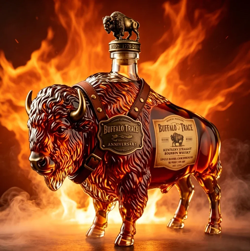 Carafe à whisky en forme de bison, bouteille à liqueur en verre de buffle avec sangle en cuir à cornes dorées, distributeur d'alcool de style western pour bar