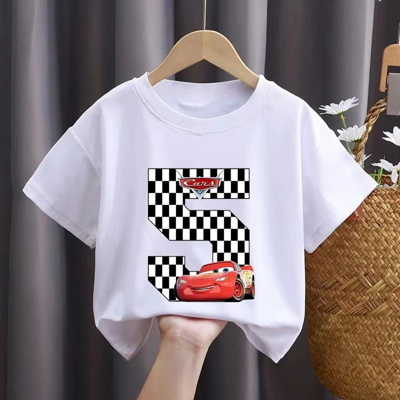 

Детские футболки на день рождения Cars Lightning McQueen 0-9, футболка для малышей, костюм для косплея, футболки для детской вечеринки, одежда, детские топы