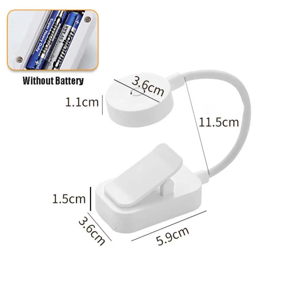 3 Colors Adjustable Reading Light Eye Protection Battery-Powered/USB Charging Reading Lamp Clip-On Base Portable