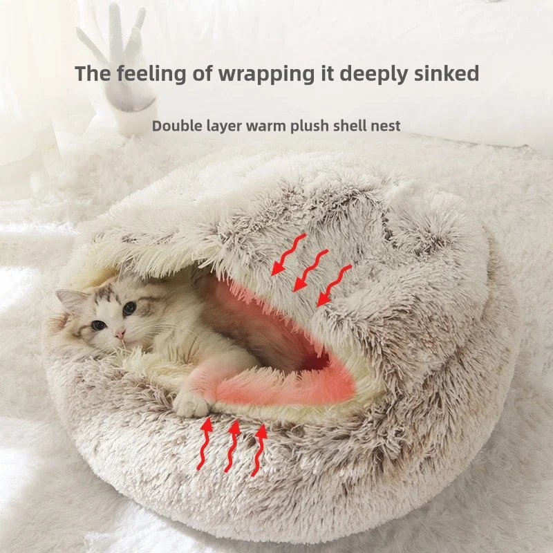 Autumn and Winter soft plush pet bed and pet bed Winter warm and cold plush comforter nest Shell cat nest semi-enclosed cat nest