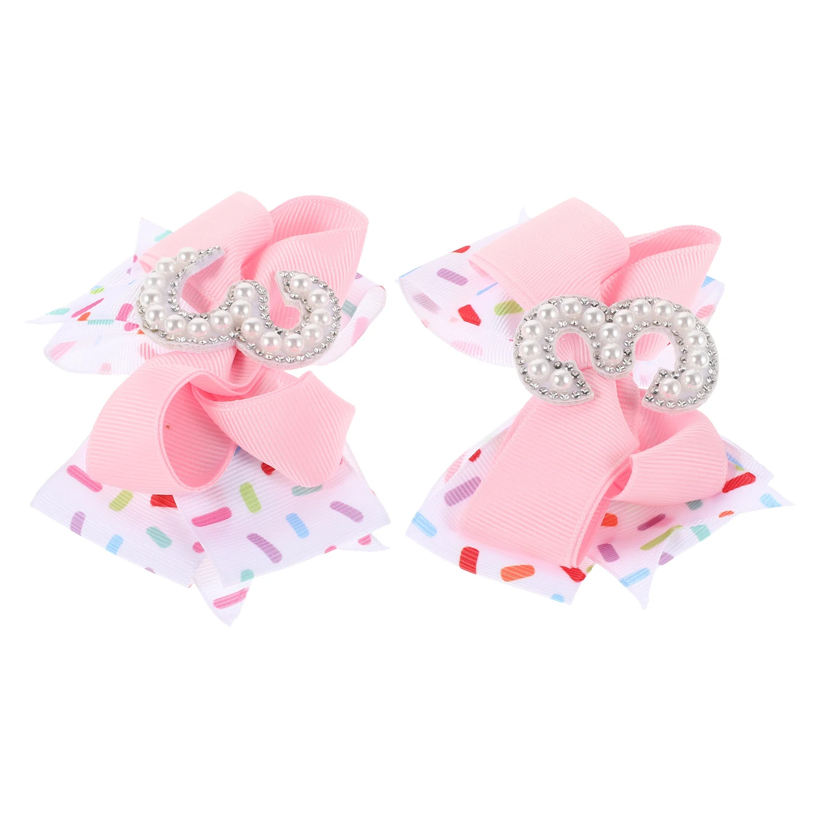 

2Pcs Birthday Hair Bow Clips for Kids - Sparkly Number Bow Clips with Pearls Easy Secure Fit for Baby Girl Toddler Party