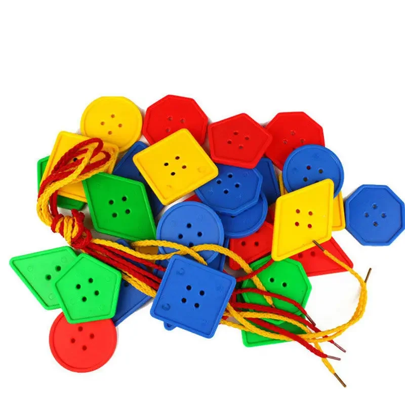 20 Pcs Montessori Toys Educational Toys for Children Early Learning Geometric Blocks Threading Buttons Teaching Aids