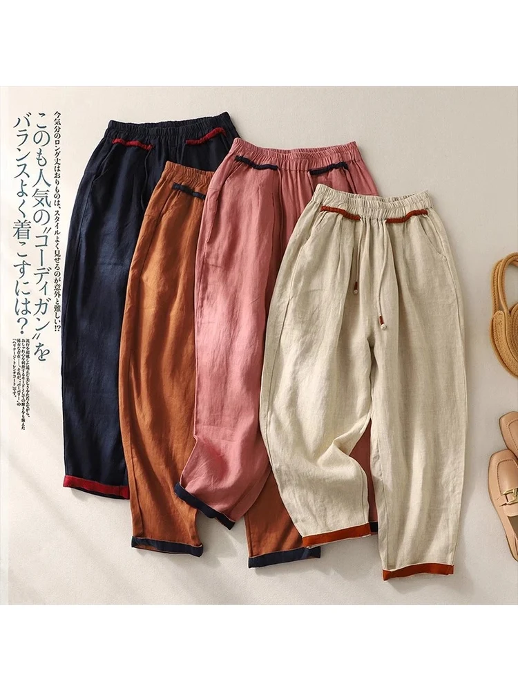 

Свободные женские брюки-шаровары больших размеров с высокой талией, длинные, удобные, тонкие, в этническом китайском стиле