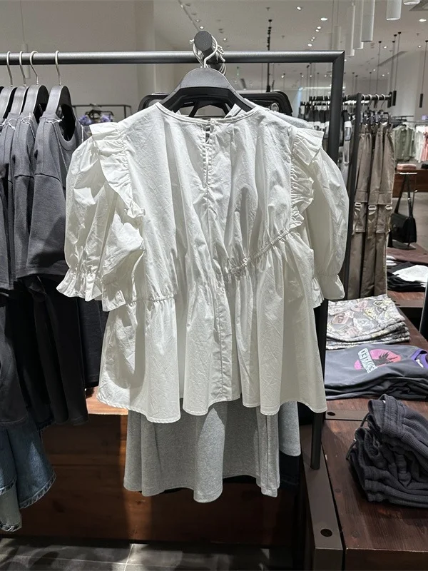 

Plus Size plus Size Women's Summer irt 300 Pou Bubble Sve Loose Fit Faionable Versatile Long Sve Casual Inner Wear Top