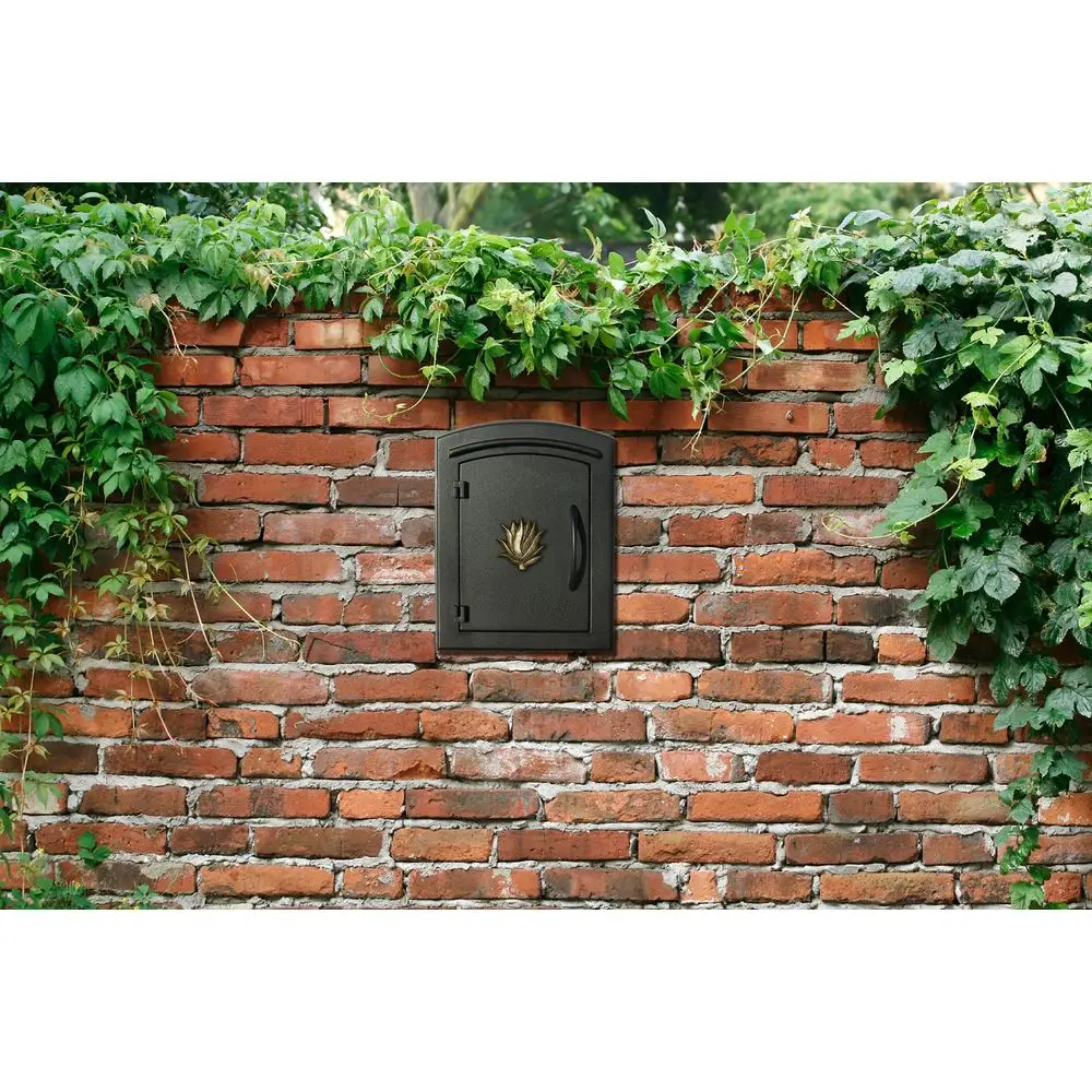 Manchester Column Mount Mailbox with Decorative Agave Logo in Black