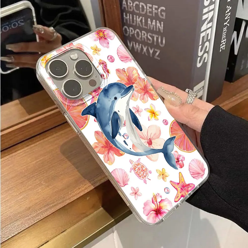 Phone Cases For Samsung Galaxy S26 S25 S24 S23 Ultra Plus S21 S22 FE A36 A54  A35 A55 A56 A26 Cover Dolphin Flower Pink Kocrean