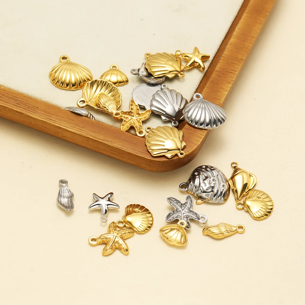 5pcs/lot Starfish Shell Charms Stainless Steel Ocean Series Pendants Bulk for DIY Jewelry Making Earrings Necklaces Decoration - Detail 1