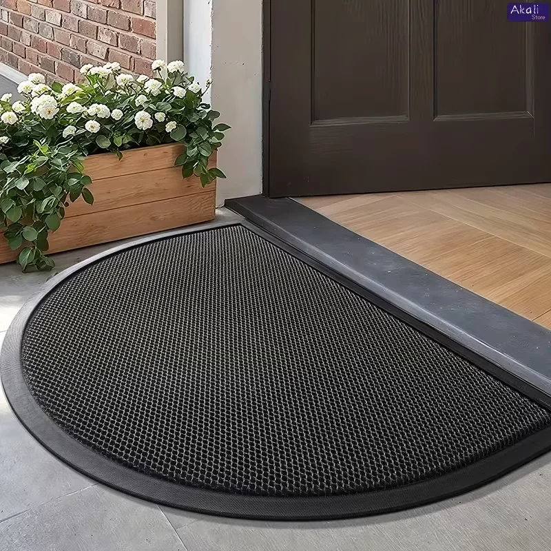 Half Round Non Slip Door Mat PVC Rubber Backing Entrance Doormat Waterproof Dirt Trapper Easy Clean Durable Floor Rug