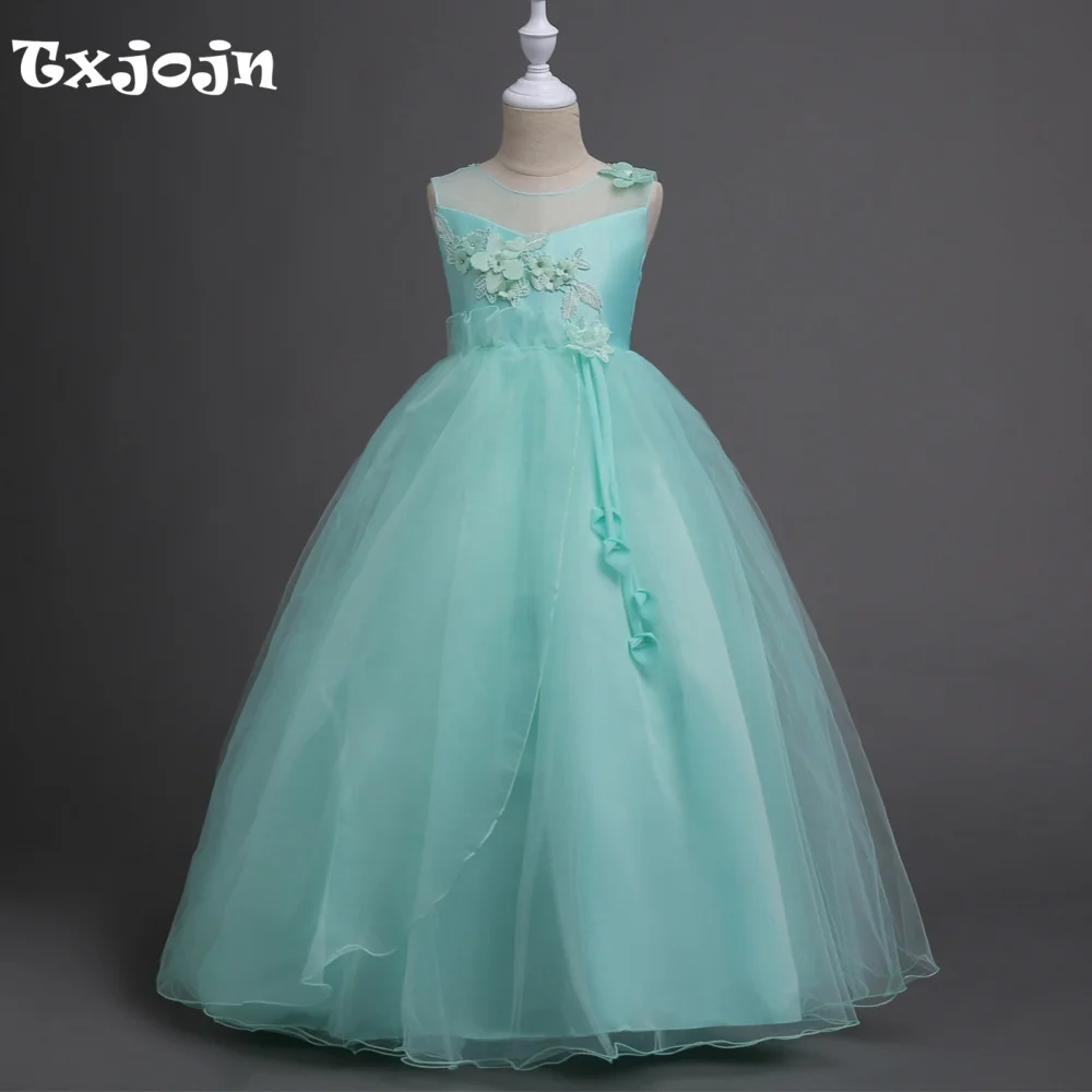 Girl's Dress 3-14 Years Old Girl's Applique Princess Dress Sleeveless Long Dress Wedding Dress Flower Girl Performance Dress
