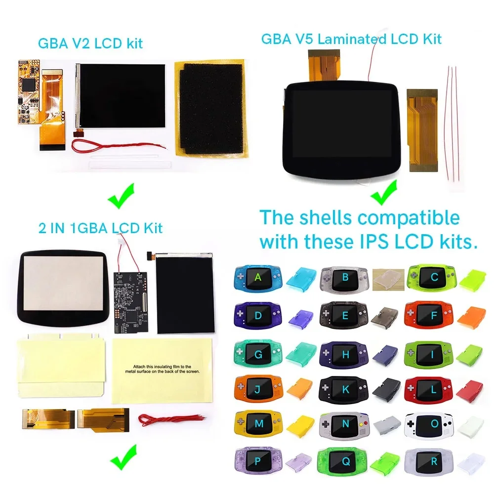 Cubierta de batería tipo C, carcasa completa compatible con kit LCD de retroiluminación laminada GBA V5 y soporte de pantalla GBA V2, botón personalizado