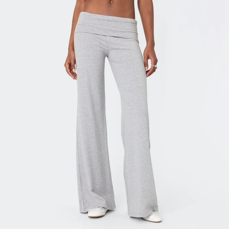 Casual Wide Leg Sweatpants for Women Fold Over Low Rise Flare Yoga Lounge Pants Back to School Clothes for Teen Girls Outfits