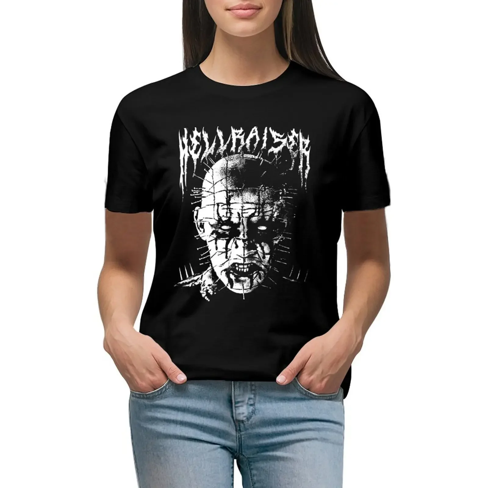 

Black Metal Pinhead T-Shirt funny tops aesthetic clothes summer top spring clothes Women 2024