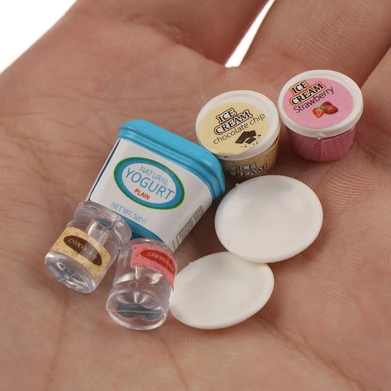 2set Dollhouse Miniature Yogurt Ice Cream Milk Egg Pudding Cup Toys Doll Food Miniatura Kitchen Accessories