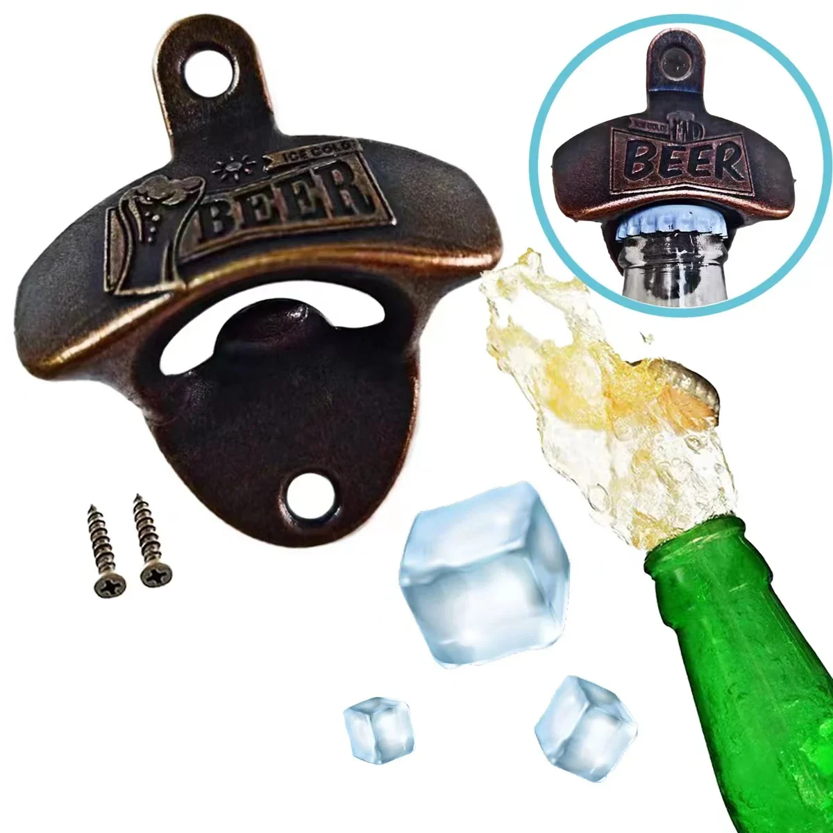 1pc Bottle Opener Wall Mounted Retro Decorative Beer Opener for Bar Pub BBQ DIY Alloy Opener Home Decor Kitchen Gadgets