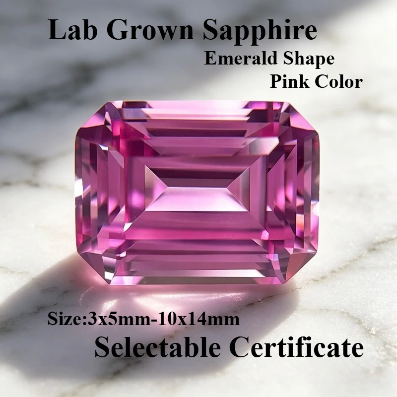 

Lab Grown Sapphire Emerald Cut Pink Color Charms Gemstone for DIY Jewelry Rings Earrings Making Materials Selectable Certificate