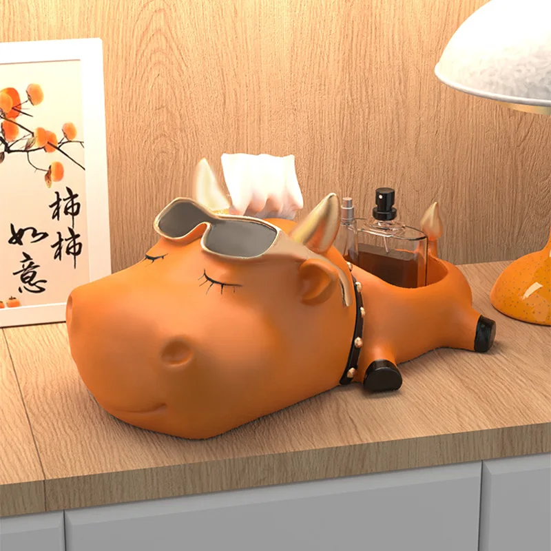 Creative Cow Ornament Light Luxury Tissue Box Coffee Table Entrance Remote Control Key Storage Box Home Living Room Paper Box