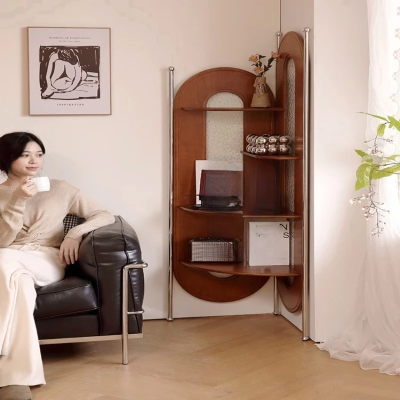 

Solid wood corner cabinet, living room small apartment corner bookshelf, bedroom storage triangular cabinet, retro bookcas