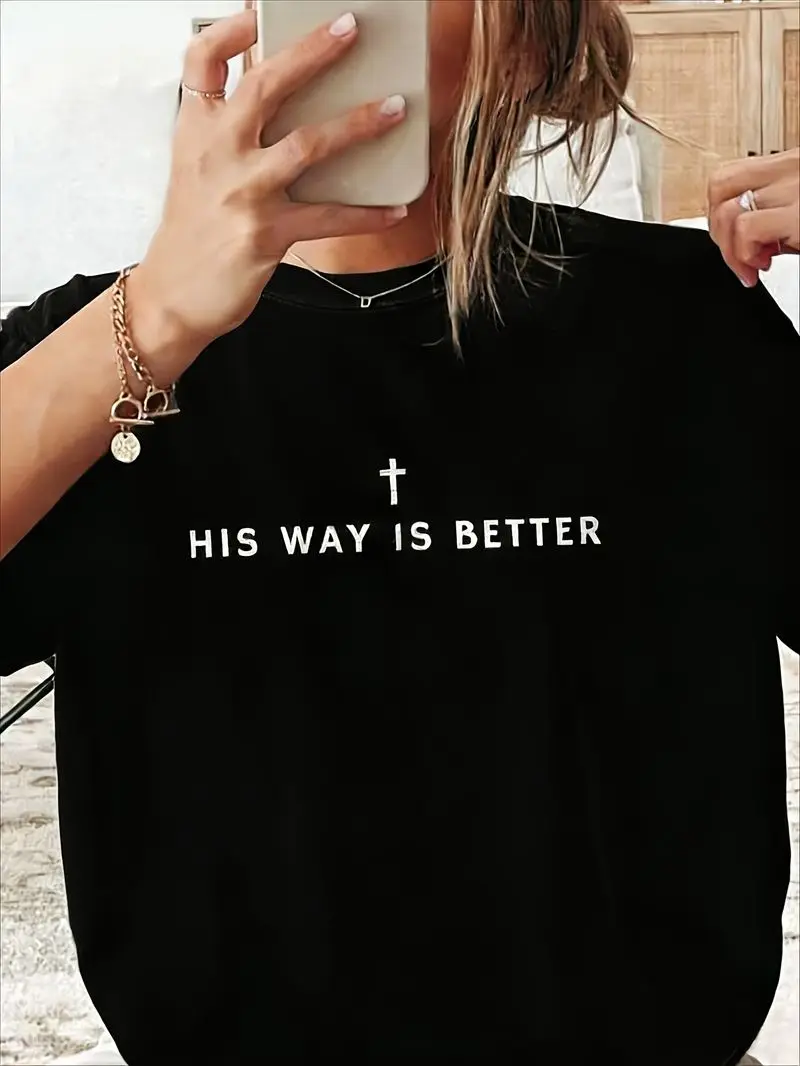 Men's Christian T-Shirt His Way Is Better Bible Verse Soft Church Clothing Casual Faith Outfit Easy Design Top Tall Fit Funny 10