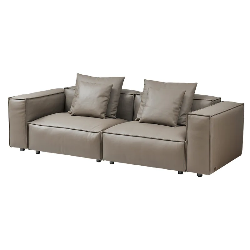 Italian minimalist small apartment leather modern simple first-layer cowhide living room