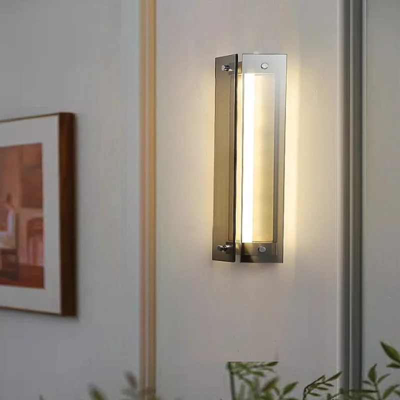 Nowoczesna, minimalistyczna szklana lampa ścienna Mazza w starożytnym stylu, salon, tło, ściana, przedpokój, lampka nocna do sypialni
