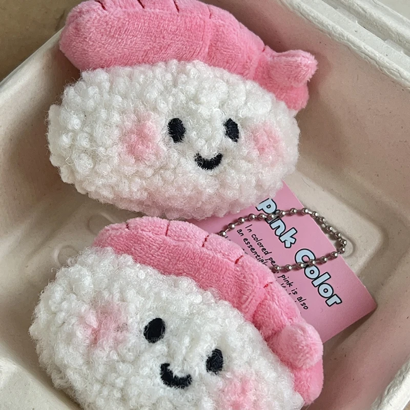 (.) Sweet Shrimp Sushi Plush Doll Soft Stuffed Doll Keychain Car Key Holder Backpack Pendant School Bag Decoration Couple Gifts