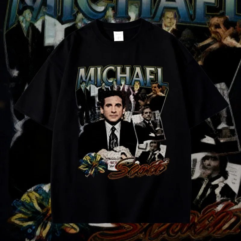 2025 الصيف مايكل سكوت الجرافيك 100% القطن تي شيرت مطبوع المسلسلات التلفزيونية مكتب دوايت شروت جيم Halpert الرجال خمر #1