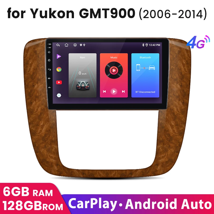 Junsun AI Voice Car Stereo Radio Wireless CarPlay For Apple Android Auto For GMC Yukon Chevrolet Tahoe Suburban 2006-2014 BT GPS