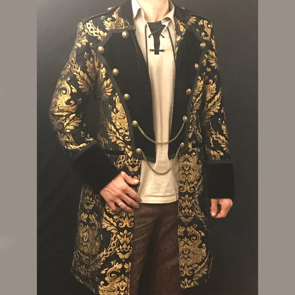 

Black And Gold Brocade Colonial Jerkin Victorian Renaissance Medieval Revolutionary Buccaneer Pirate Coat Gothic Tudor Jacket