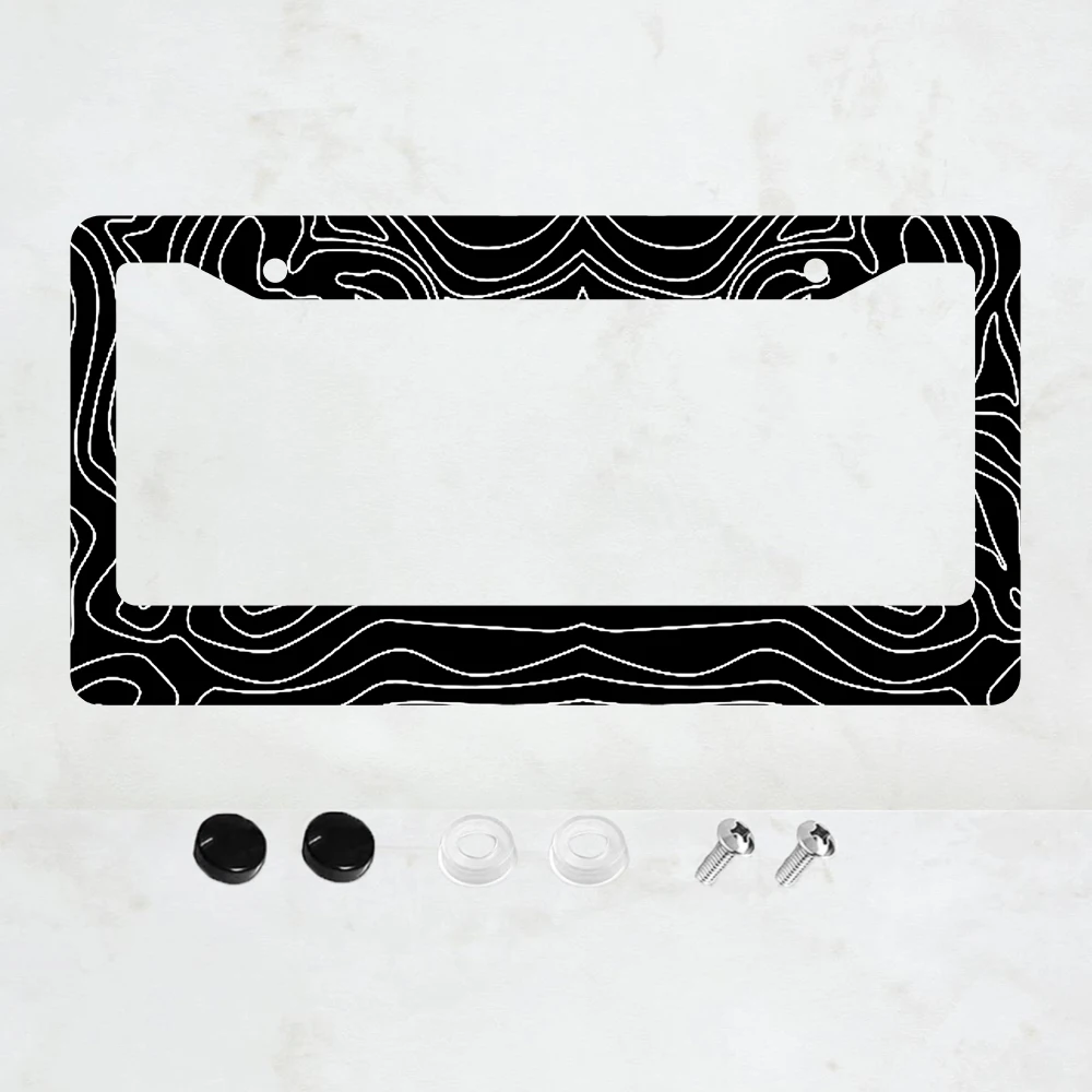 

Black White Topographic Pattern 2-Hole License Plate Frame Aluminum 6x12 Inch with Screw Set Retro Novelty Car Decor