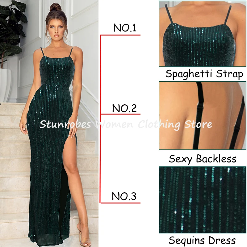 Spaghetti Strap Graduation Wedding Party Split Dress Backless Women Birthday Cocktail Prom Gown Dresses Fashion Trendy