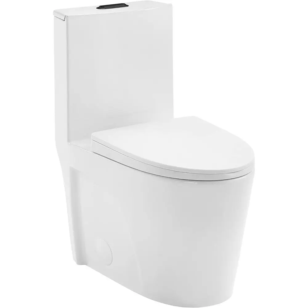 

Elongated Dual-Flush Toilet with Comfort Seat, 1.1/1.6 gpf, ADA Height, Glossy White, Black Hardware
