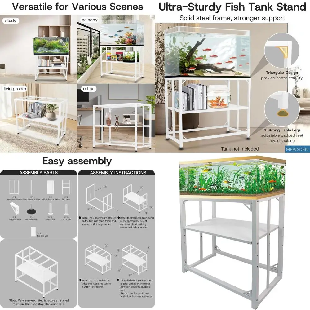 

20 Gallon Metal Aquarium Stand for Reptiles and Turtles, 450lbs Capacity, 2-Tier Storage, White