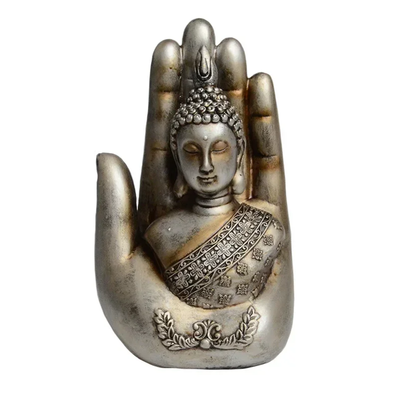 Creative Buddha sculpture in the palm of your hand  resin modern art figurine  home Feng Shui decoration Vintage style figurine