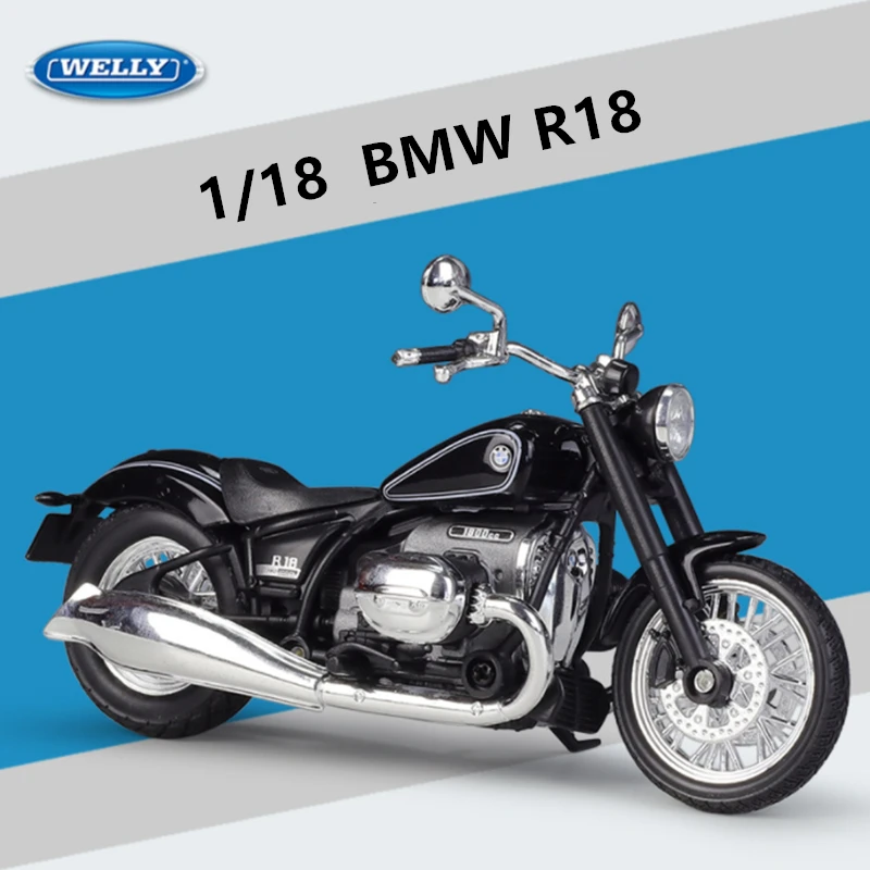 WELLY 1/18 BMW R18 Alloy Cruise Motorcycle Model Simulation Diecast Metal Toy Street Race Motorcycle Model Collection Kids Gifts