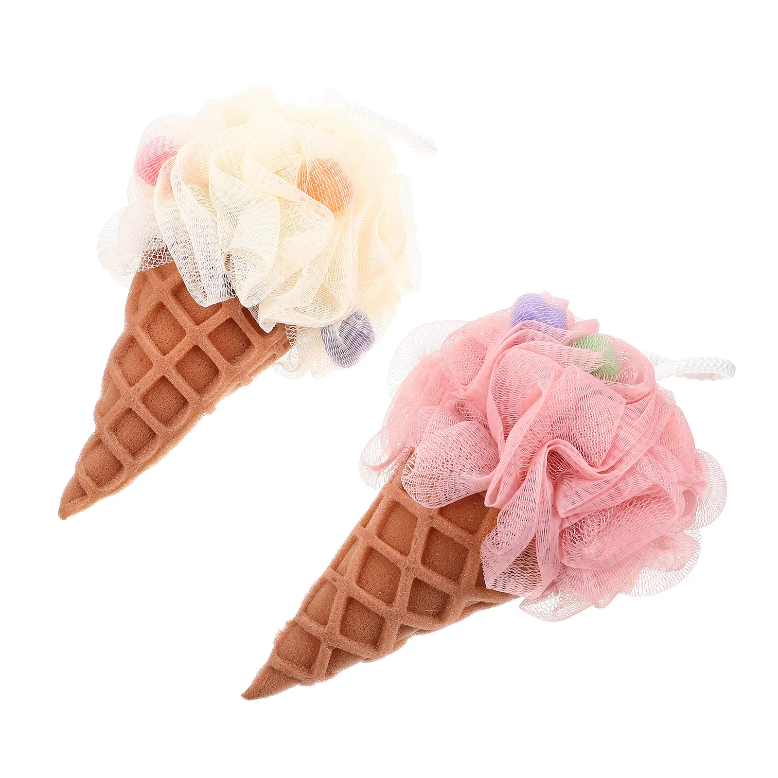 

2pcs Ice Bath Sponge Adorable Shower Sponge Fruit Shaped Portable Shower Loofah Pink White Soft Body Cleanser Home Accessory
