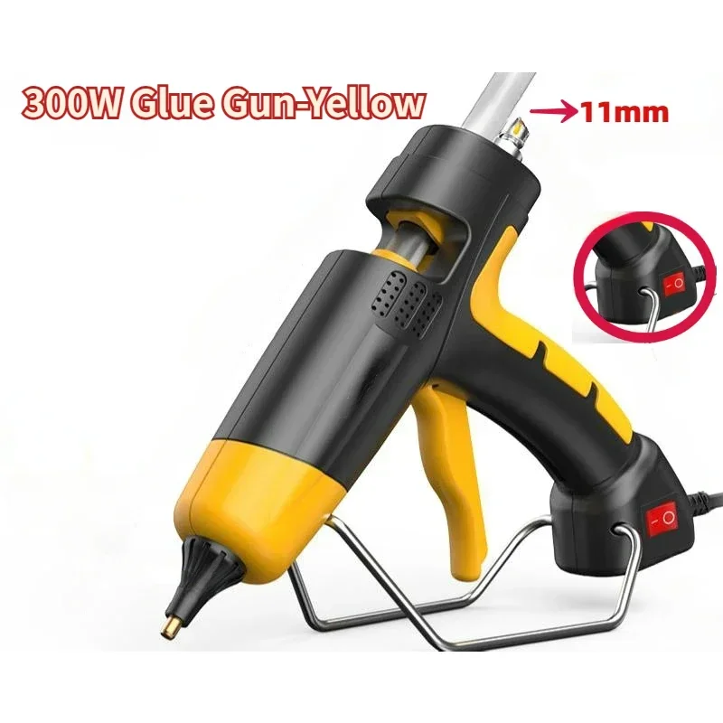 11mm Hot Melt Glue Gun 300W with Glue Sticks and Copper Nozzle Hot Silicone Gun Yellow/Red/Black Car Repair,handmade DIY Tools