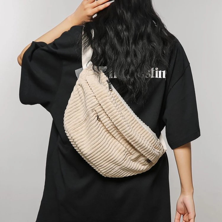 Trendy Large Capacity Canvas Crossbody Bag Unisex Single Shoulder Chest Waist Bag Casual Style Zipper Closure Soft Cotton Bag