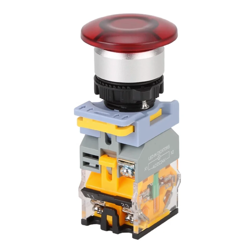 Mushroom Button Switch LED Waterproof 22mm Self Locking Momentary Self Reset Power Push Button Switch with Light 12V 24V 220V