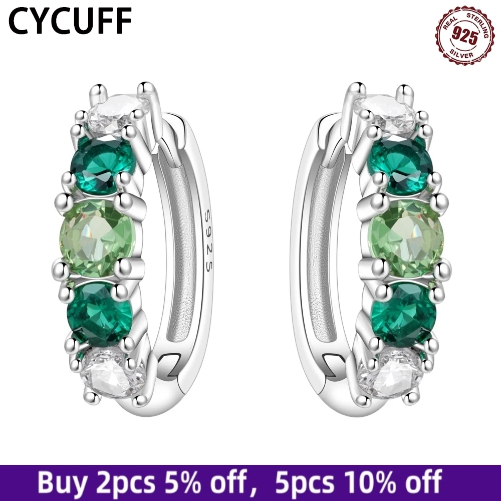 

CYCUFF New 2025 925 Sterling Silver Hoops Earrings Gradient Green Inlaid Stone Earring for Women Girls Fashion Fine Jewelry Gift