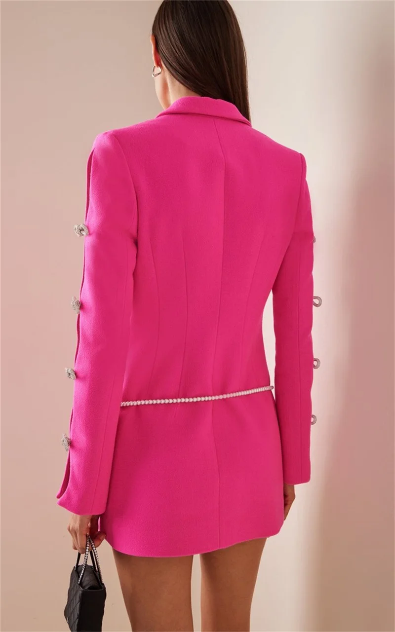 Miniblazer corto de manga larga con nudo de lazo para mujer, traje de falda recortada, solapas de pico, abrigo de traje de cristales, línea A, nuevo diseño en Stock