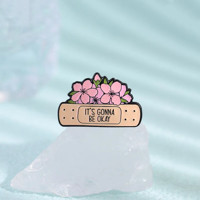 Creative Floral Healing Theme Brooch Pins Band-Aid Cans Blossom Flowers It's Gonna Be Okay Badge Lapel Pin Accessory On Backpack