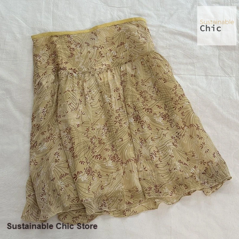 Japanese printed Mori fresh high waist floral temperament chiffon skirt women's summer new fashion sweet casual Joker slim skirt