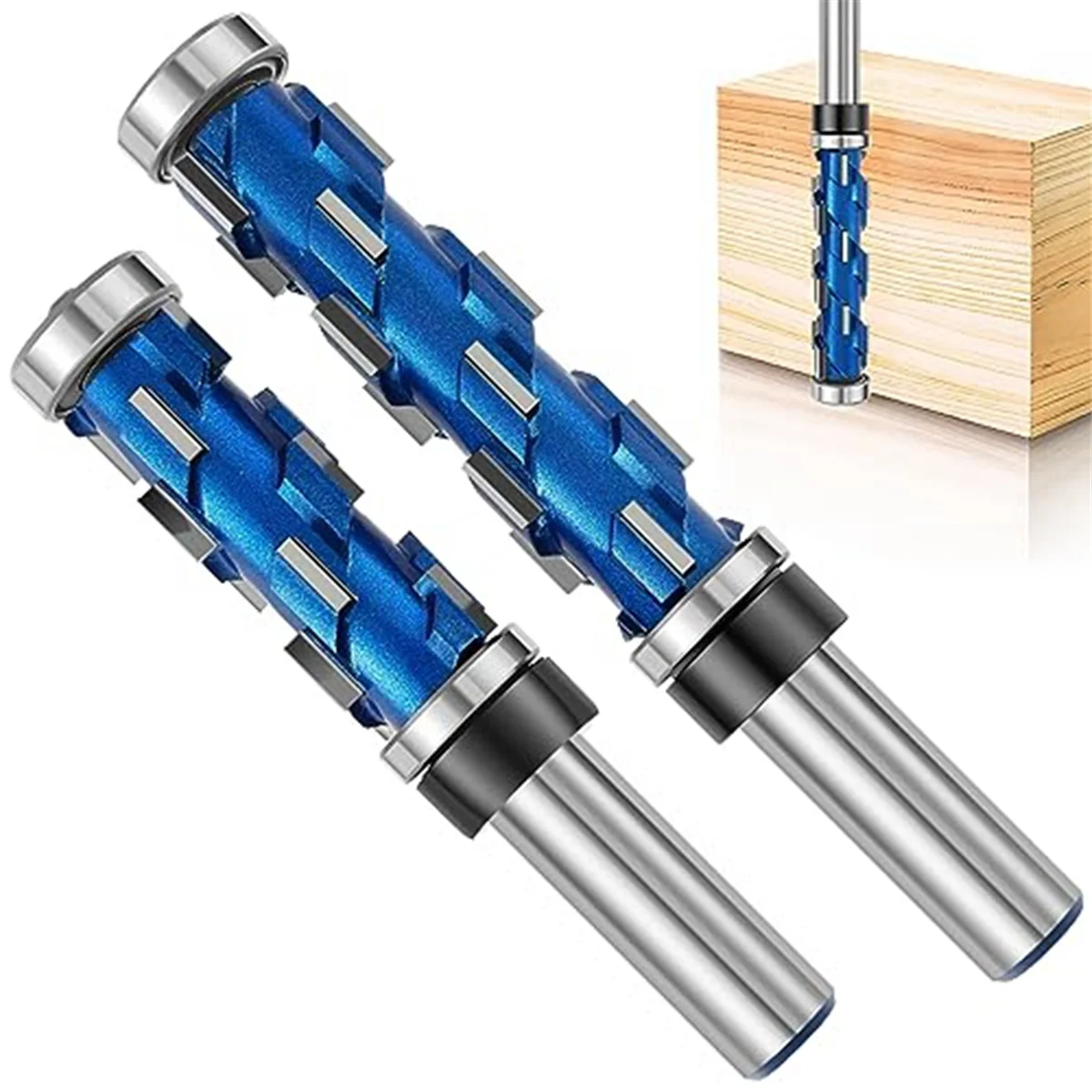 2Pc Flush Trim Router Bit Set 1/2Inch Shank,Double Bearing Spiral Trimming Tool Woodworking Milling Cutter Tool for Wood