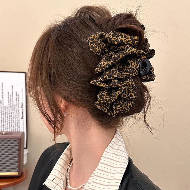 الرجعية النسيج ليوبارد فقاعة مشبك شعر للمرأة أنيقة القرش كليب فتاة الموضة دبوس الشعر مشبك الشعر إكسسوارات الشعر #4